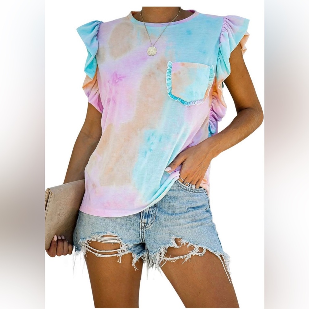 Tie Dye Ruffle Sleeve Top